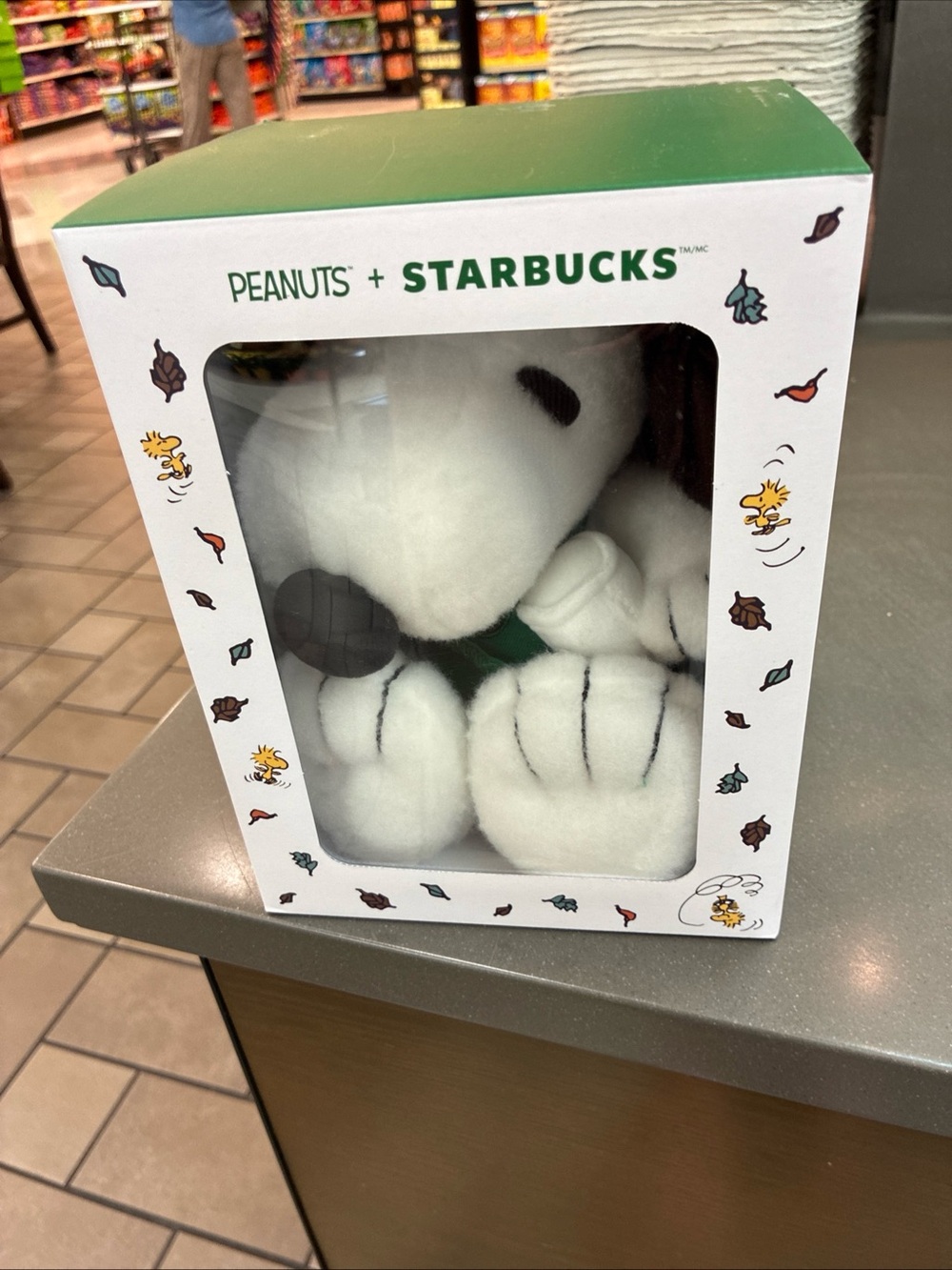 Starbucks White Snoopy Plush with Green Collar